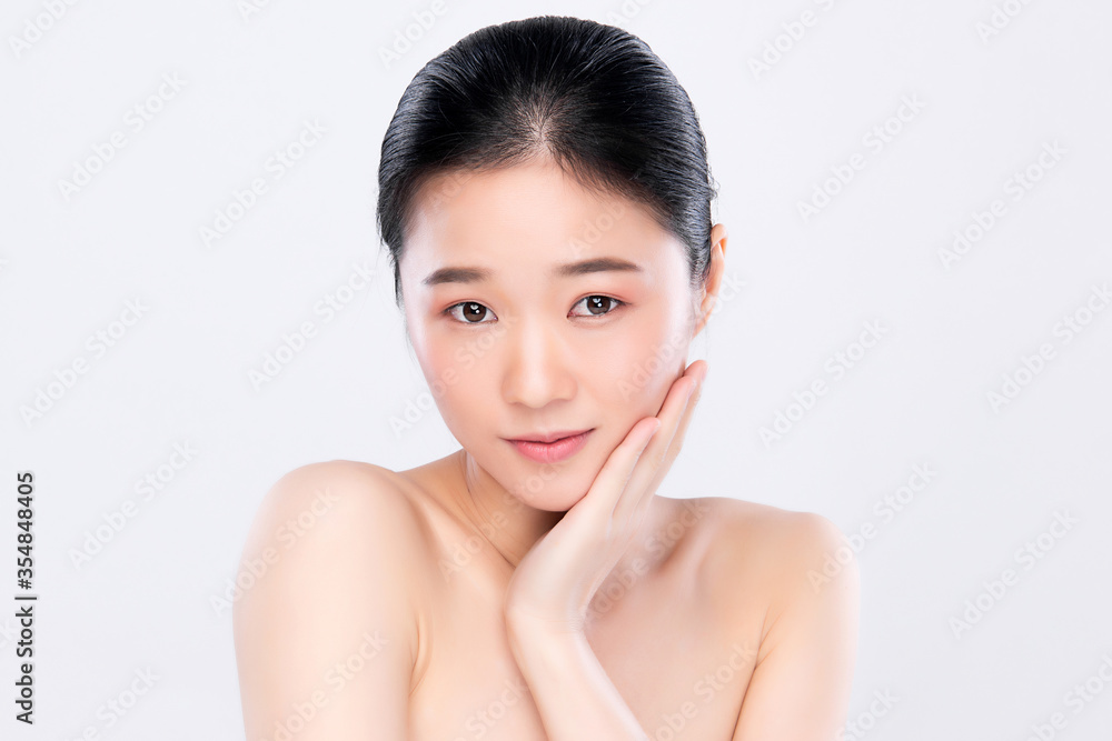 Beautiful Young asian Woman touching her clean face with fresh Healthy Skin, isolated on white background, Beauty Cosmetics and Facial treatment Concept Beautiful Young asian Woman touching her clean face with fresh Healthy Skin, isolated on white background, Beauty Cosmetics and Facial treatment Concept