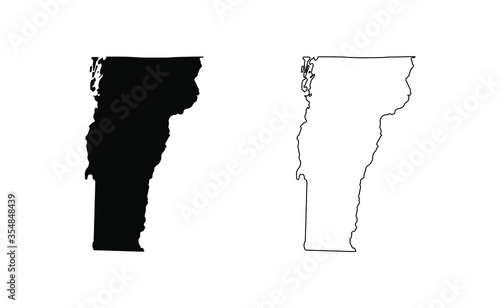 Vermont state silhouette, line style. America illustration, American vector outline isolated on white background
