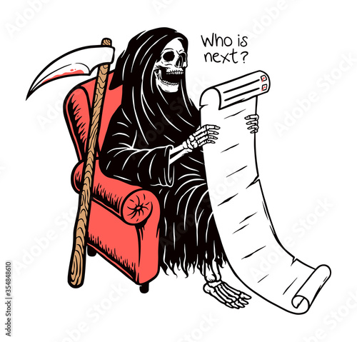 Skull grim read the list on paper vector illustration