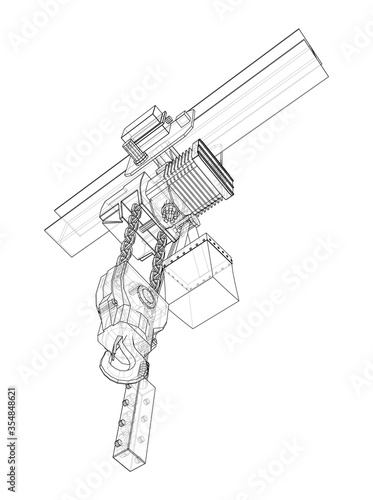 Winch or lifting machine concept outline. Vector
