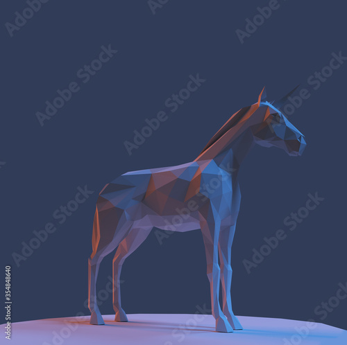 unicorn 3d low poly graphic illustration of wildlife animal that is isolated  colorful  background design geometric concept style icon mammal origami paper folded  triangle silhouette magic shape