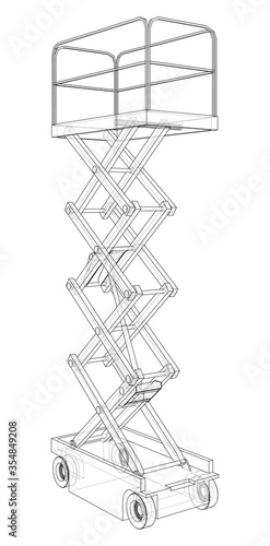 Scissor lift concept outline. Vector