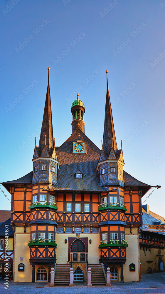 Half-timbered house in the historic old town of Wernigerode. Germany