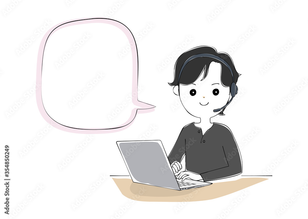 Young man operating laptop with telework Young man operating laptop with telework