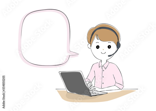 Young man operating laptop with telework