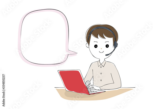 Young man operating laptop with telework