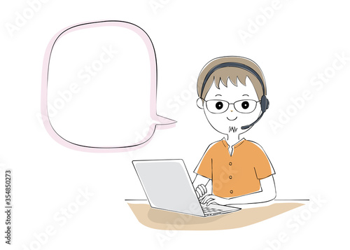 Young man operating laptop with telework