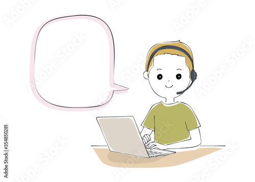 Young man operating laptop with telework