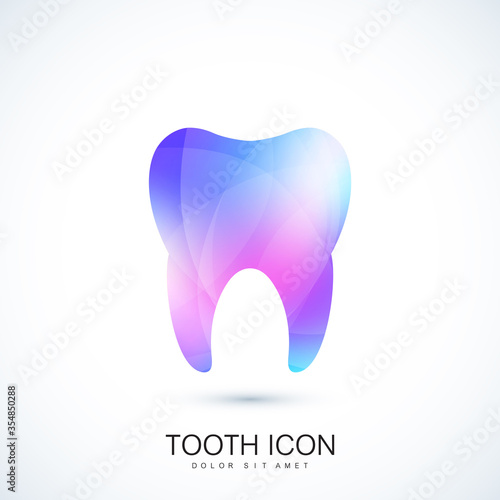 Fototapeta Naklejka Na Ścianę i Meble -  Healthy tooth in the trendy vibrant gradient colors effect. Tooth logo icon. Teeth concept. Care and protection from tooth decay. Vector template design.