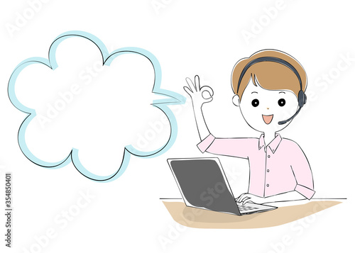 Young man operating laptop with telework