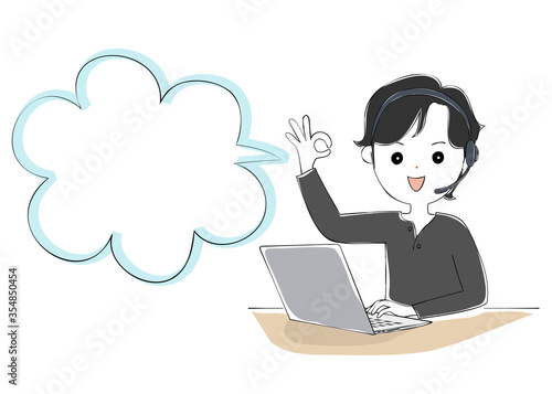 Young man operating laptop with telework