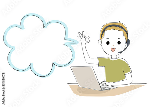 Young man operating laptop with telework