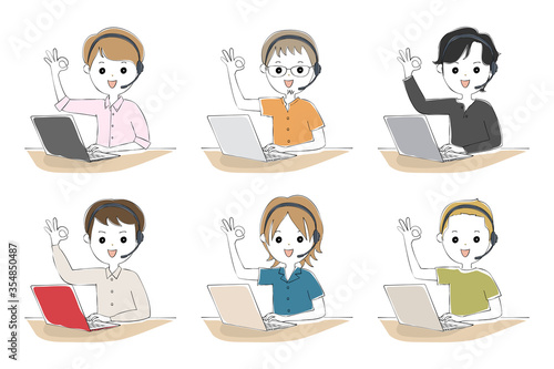 Young man operating laptop with telework