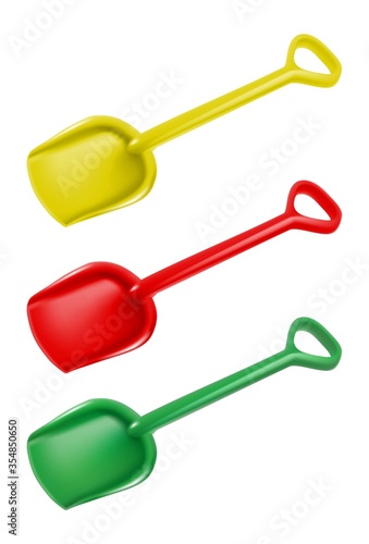 3d realistic baby spades in yellow, green and red. Isolated illustration icons.