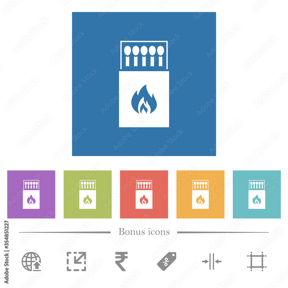 Box of matches flat white icons in square backgrounds Box of matches flat white icons in square backgrounds