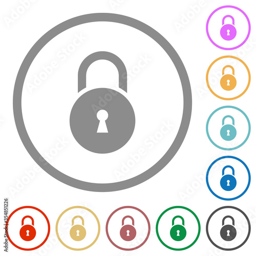 Locked round padlock with keyhole flat icons with outlines