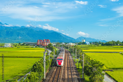 Canvas Print train on the field in yuli, hualien, taiwan