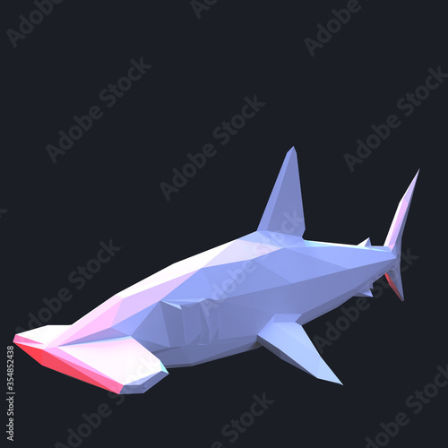 hammer shark 3d low poly graphic illustration of wildlife animal that is isolated, colorful, background design geometric concept style icon mammal origami paper folded  triangle silhouette shape