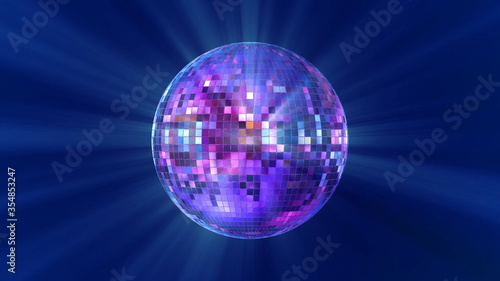 Disco ball with bright rays, night party background 