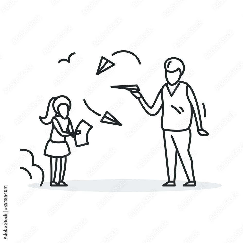 Build paper plane icon. Father and daughter throwing paper planes having fun together outdoors. Family summer outside activity concept. Parents and kids. Thin line vector illustration.Editable stroke
Build paper plane icon. Father and daughter throwing paper planes having fun together outdoors. Family summer outside activity concept. Parents and kids. Thin line vector illustration.Editable stroke