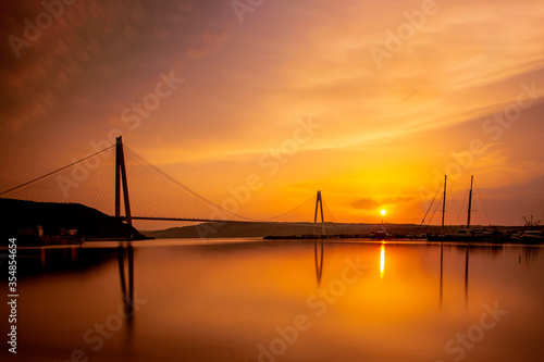 Istanbul bosphorus, Yavuz Sultan Selim Bridge with sunset long exposure shot. © Ali Tellioglu