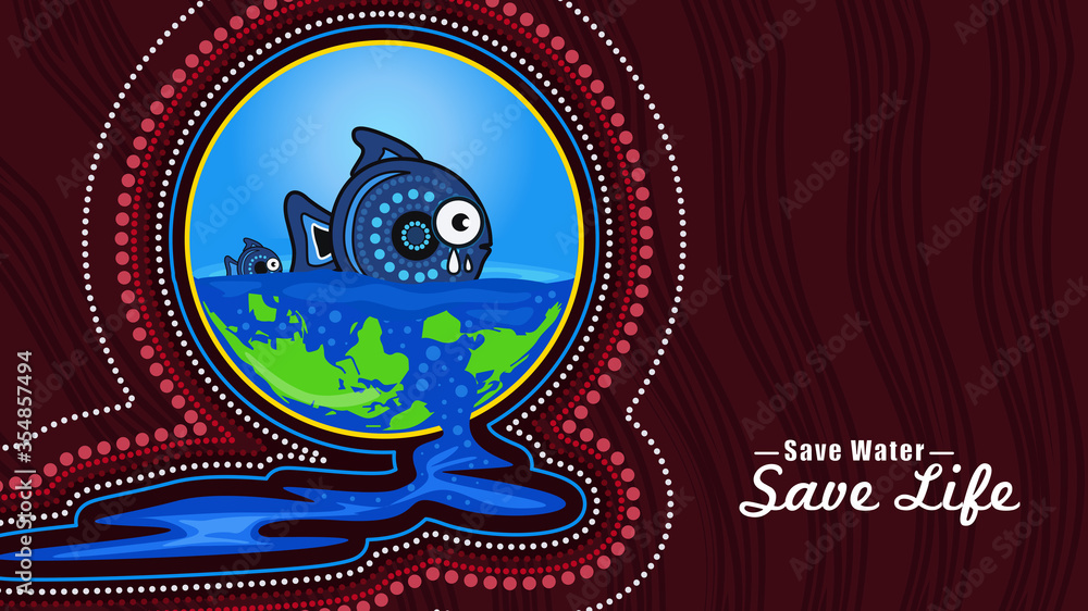 Vetor de Save water save life art, Aboriginal dot art water ...