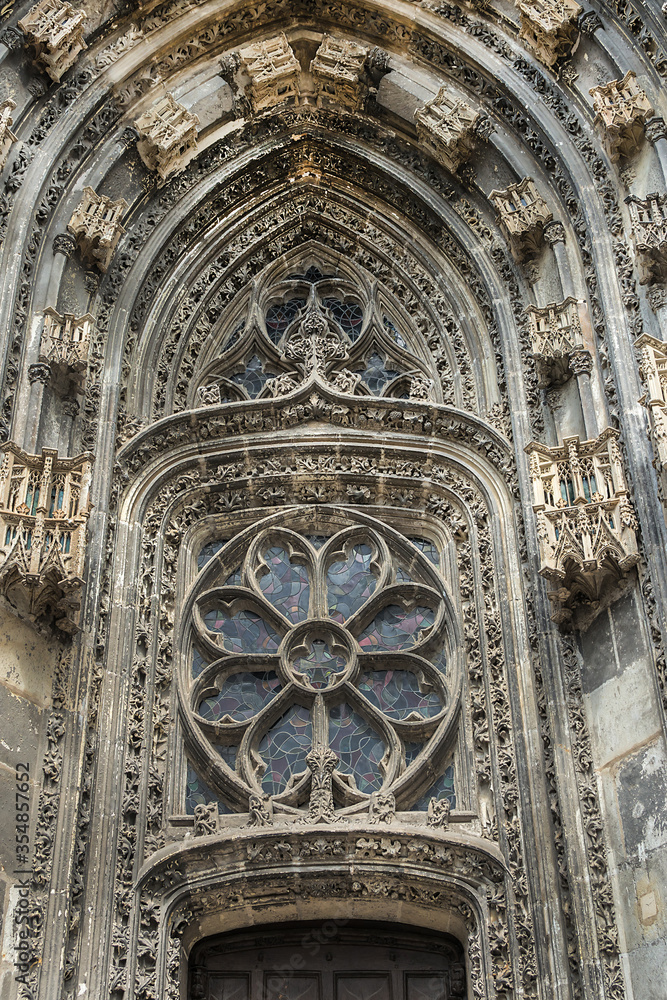 Architectural fragment of Gothic cathedral of Saint Gatien (1170 - 1547) in Tours. Loire Valley, France.