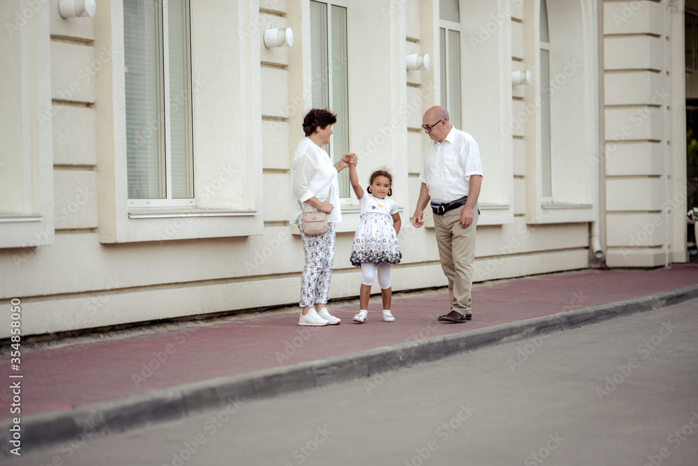 Fototapeta premium Grandparents playing with their granddaughter