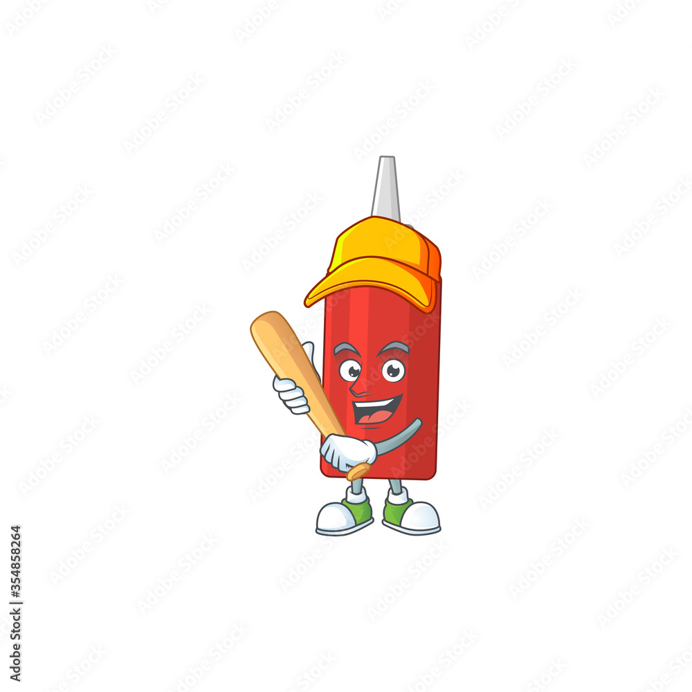 cartoon design concept of sauce bottle playing baseball with stick cartoon design concept of sauce bottle playing baseball with stick