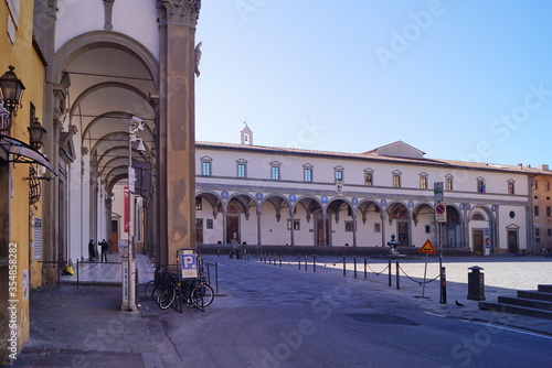 Florence during the covid-19 emergency, Santissima Annunziata square, Italy © sansa55