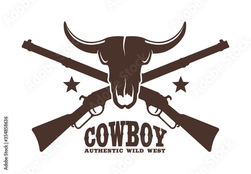 Photo Buffalo Skull with crossed rifles - Western retro logo