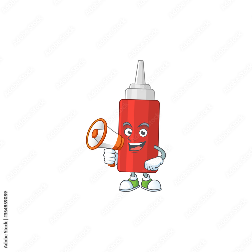 An image of sauce bottle cartoon design style with a megaphone An image of sauce bottle cartoon design style with a megaphone