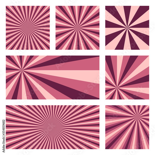 Amazing sunburst background collection. Abstract covers with radial rays. Charming vector illustration.