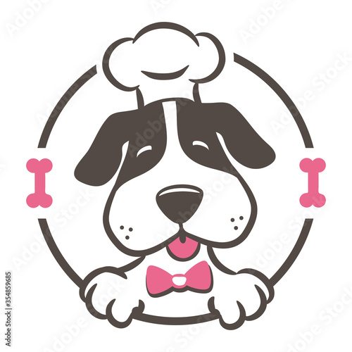 puppy dog with chef hat in a circle logo. vector