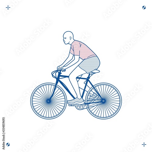 Black man rides a bicycle, athlete, two-wheeled adult cycling, silhouette, vector
