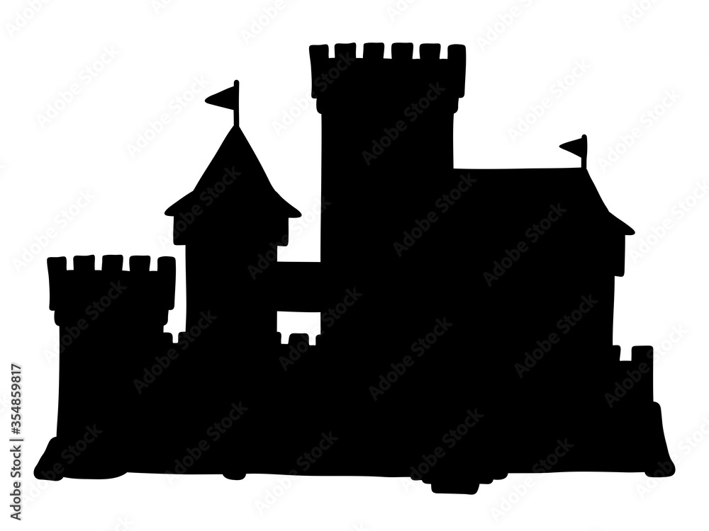 The black silhouette of an old stone castle The black silhouette of an old stone castle