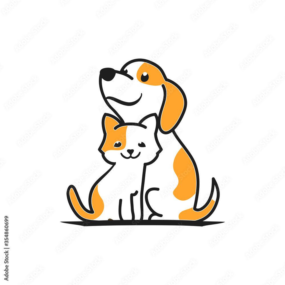 cartoon dog and cat logo made in two colors, playful pet sitting or  veterinary symbol. vector Stock Vector | Adobe Stock