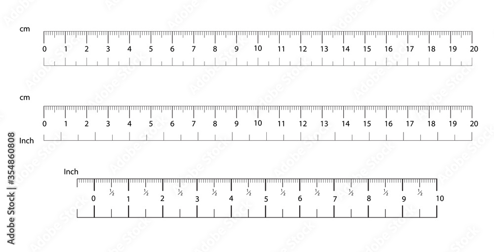 Rulers Inch and metric rulers. Measuring tool. Centimeters and inches ...