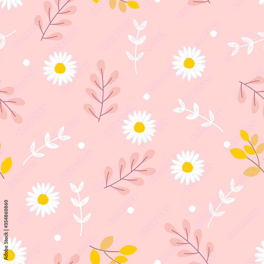 Daisy flower seamless pattern on pink background vector. Daisy flower seamless pattern on pink background vector.