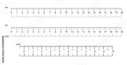 Rulers Inch and metric rulers. Measuring tool. Centimeters and inches measuring scale cm metrics indicator. Scale for a ruler in inches and centimeters. Measuring scales.