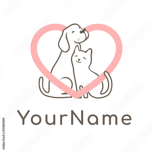 cute cartoon dog and cat with a heart symbol