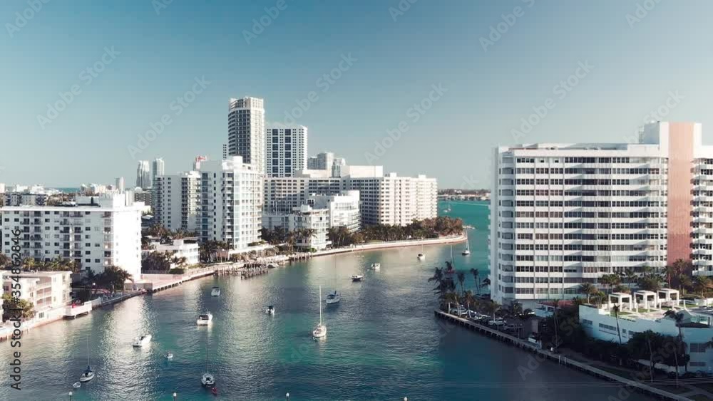 Aerial view of Miami skyline from city islands Aerial view of Miami skyline from city islands