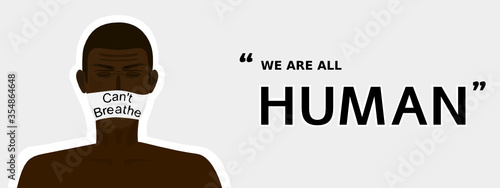 A vector banner of stop racism campaign with black man and quote.