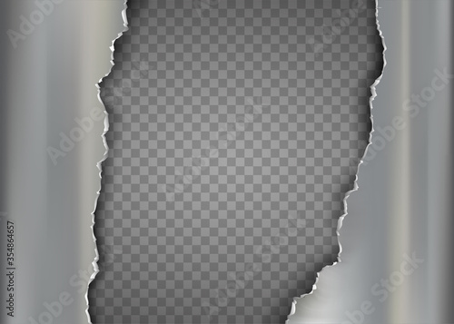 Torn metal plate isolated on a transparent background.