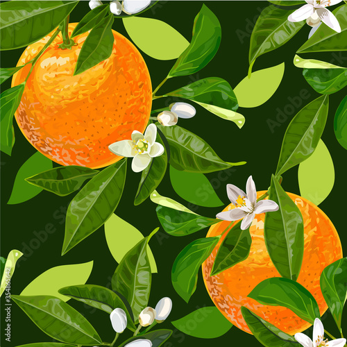 seamless pattern orange with leaves and flowers