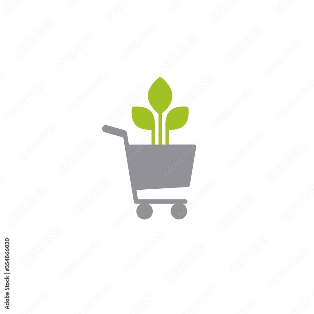 Green Shopping cart with leaves. simple icon isolated on white background. Green Shopping cart with leaves. simple icon isolated on white background.