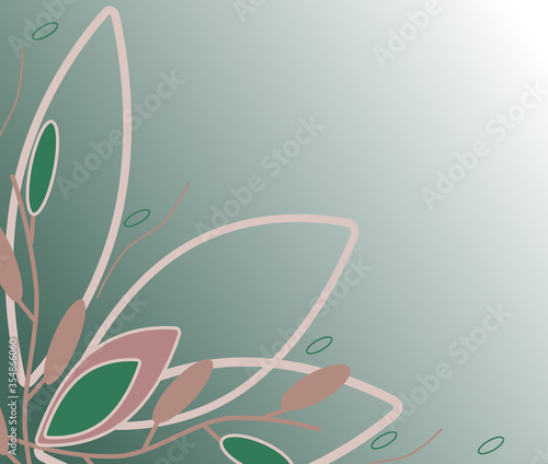 Background of flowers and plants. Lotus flowers and green leaves on a beautiful background of green hues. Vector background gradient with abstract colors in the left corner
