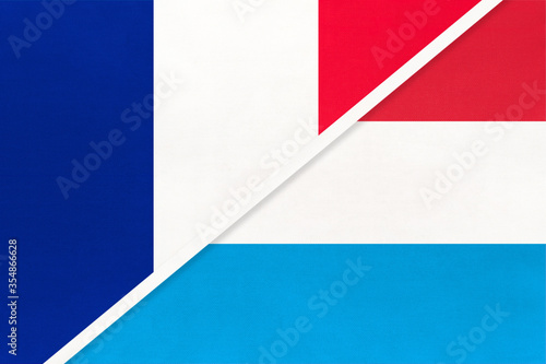 France and Luxembourg, symbol of two national flags from textile. Championship between two european countries.