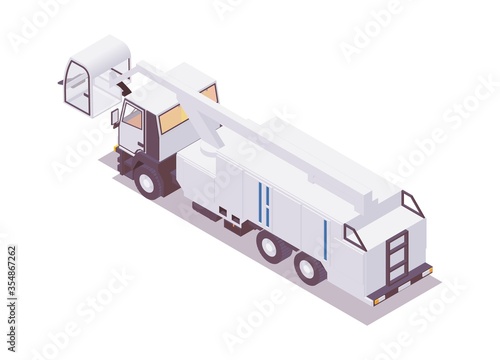 Isometric 3d deicer, anti-icing vehicle parked. Back view.
