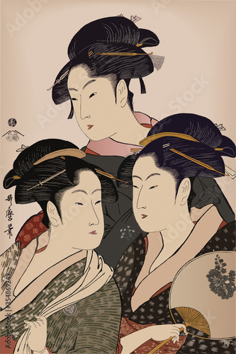 浮世絵 美人三人娘